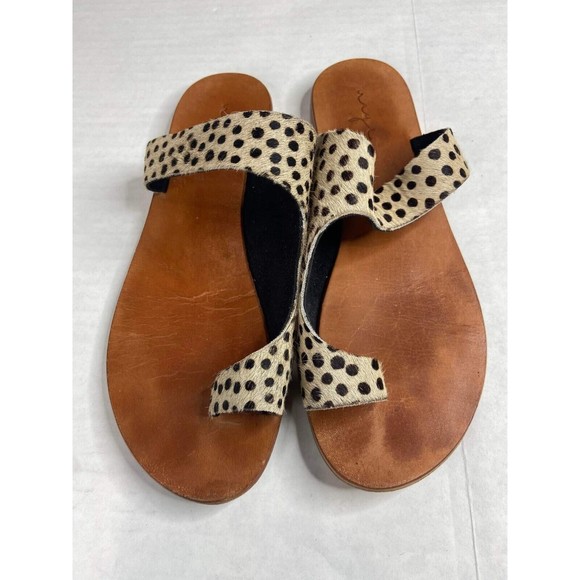 Women's Leopards Animal Print Leather Slip-On Toe Ring Sandals 39 - Picture 6 of 9